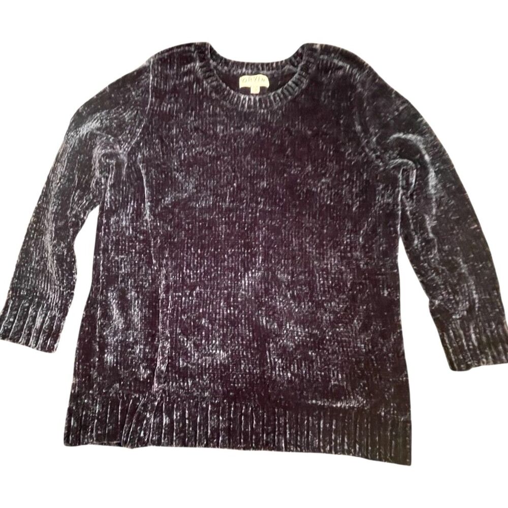 Orvis Womens Navy Blue Rib Knit Chenille Sweater Sz XL Cozy Cabincore Winter